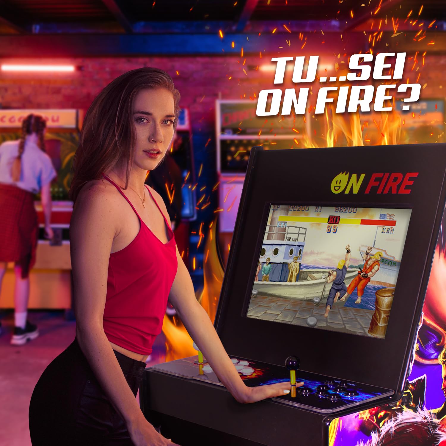 ONFIRE GAMES | Cabinato Arcade Made In Italy | Retro Console Con 10.000 Giochi | Console Amarcord Da Assemblare | Schermo da 22" e controlli arcade a 6 tasti personalizzabili