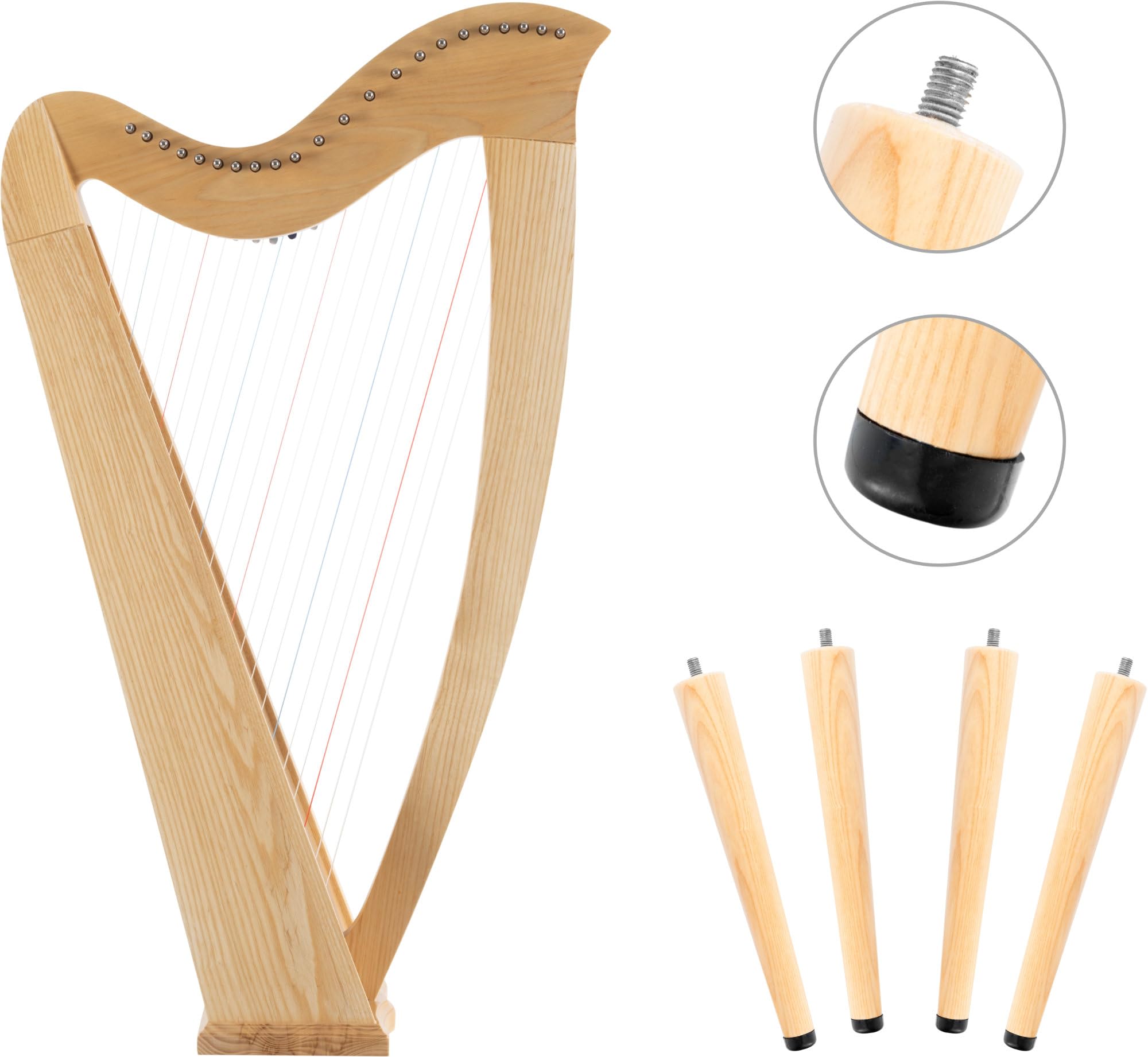 Classic Cantabile H-22LG Harpe Celtique 22 cordes en Mi bémol majeur, frêne, mécanique demi-ton premium, pieds, housse et 2 clés d’accord, hauteur 106,5 cm.