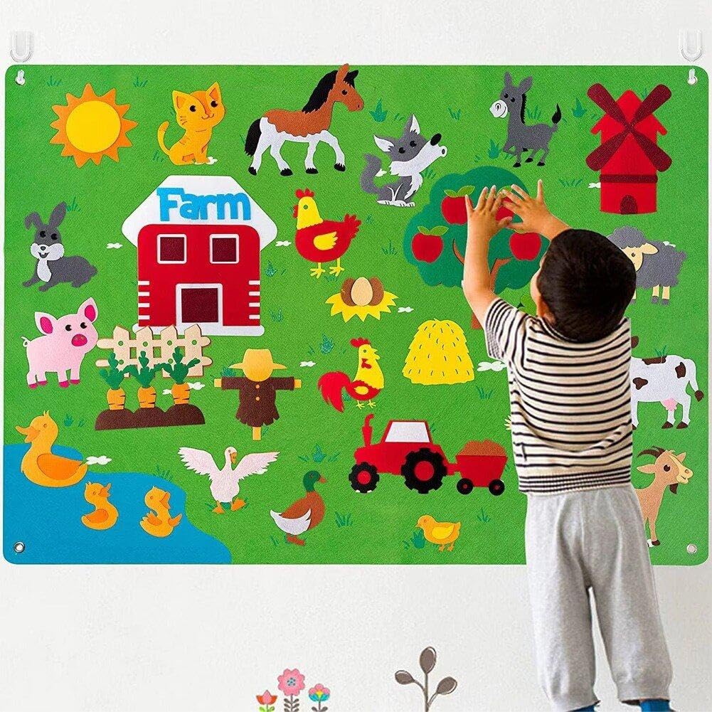 Juguetes De Pizarra De Tablero De Fieltro para Niños Montessori Board Board De Historia del Océano Insecto Animal Patrón De Dibujos Animados Preescolar Juguete Interactive Interactive
