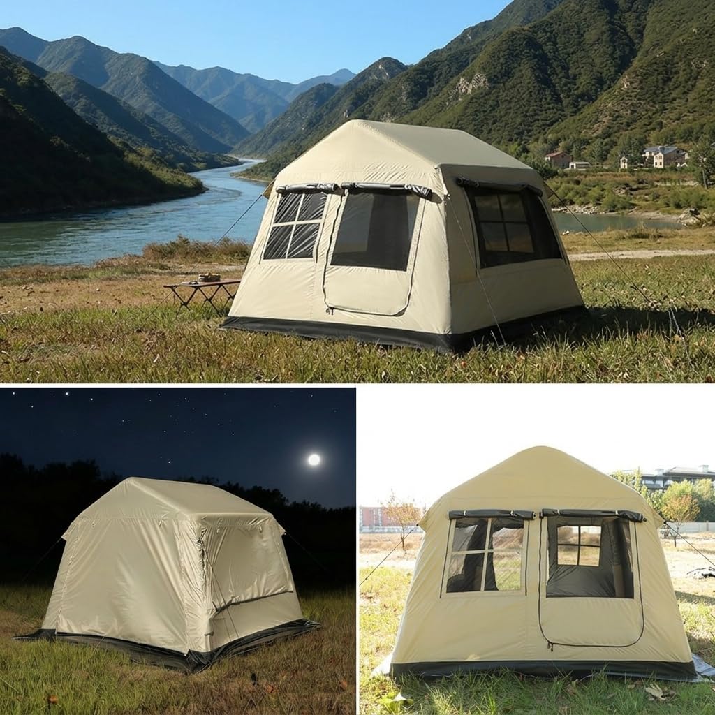 Tenda Campeggio Gonfiabile Automatica per 4-7 Persone, Montaggio Rapido, Impermeabile, con Pompa Elettrica