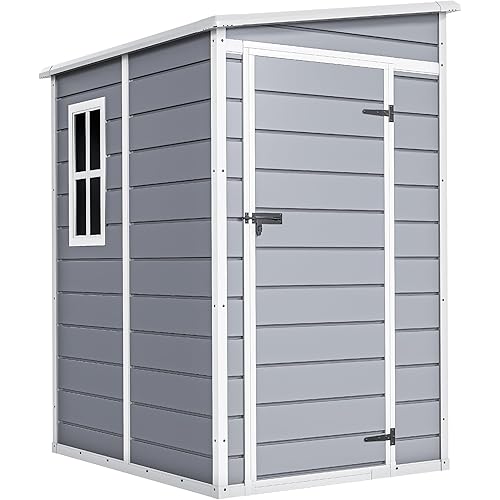 DWVO 5x4ft Resin Outdoor Storage Shed with Floor, Large Waterproof Lockable Storage Shed with Window, Plastic Outside Tool Storage for Garden, Backyard, Patio, Lawn (Gray)