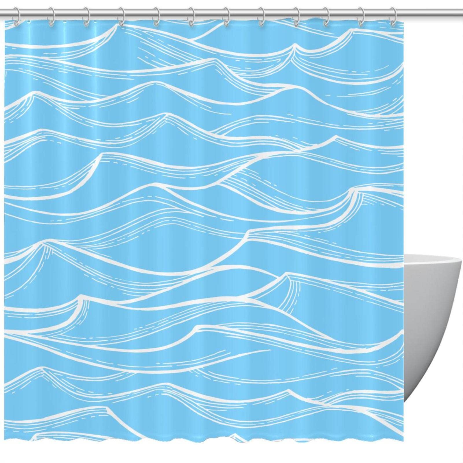 Rideaux de douche vagues de mer dessinés à la main au design artistique élégant