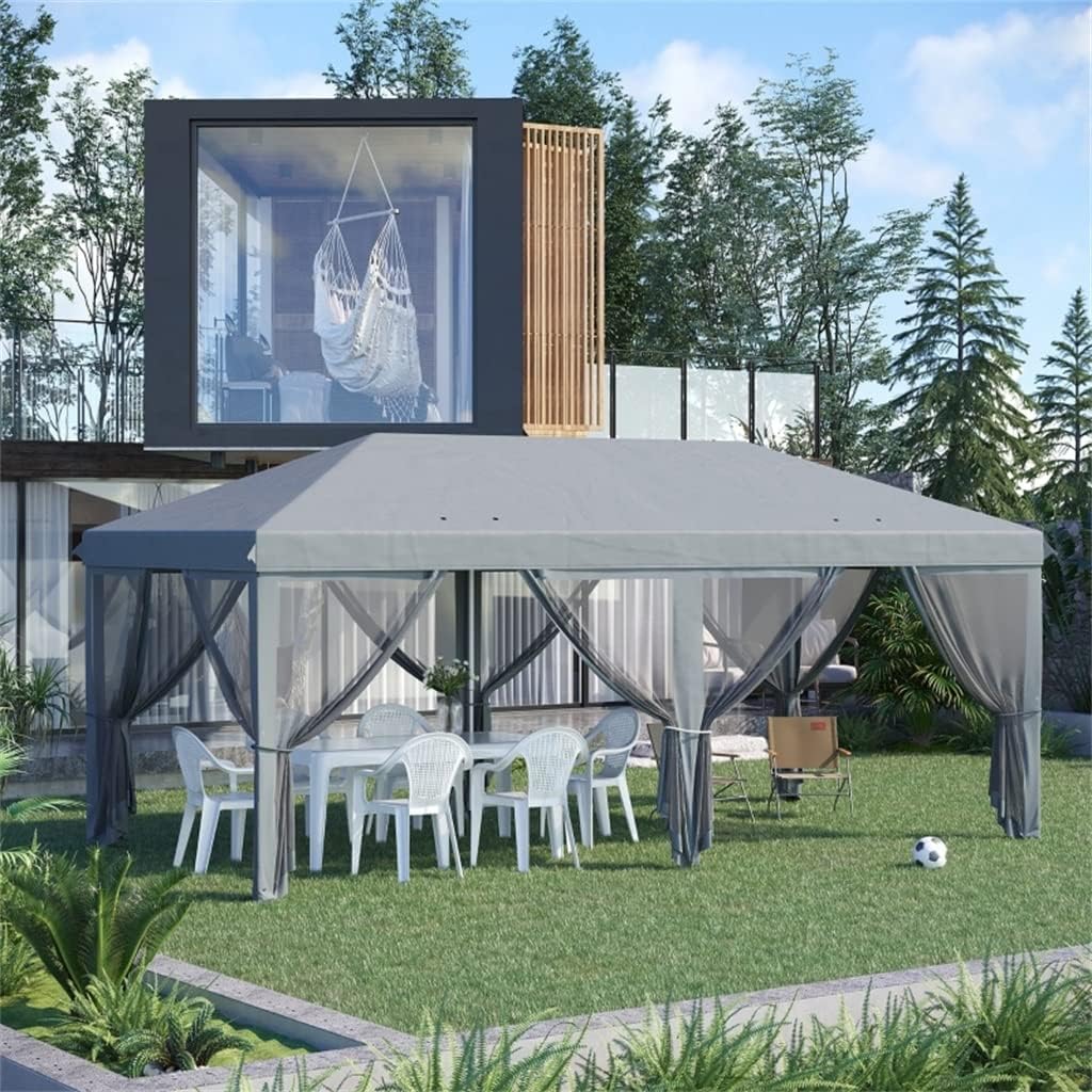 Gray 10' X 20' Patio Gazebo Outdoor Pops-Up Canopy with Sidewalls, 6 Mesh Walls for Party, Events, Backyard, Lawn