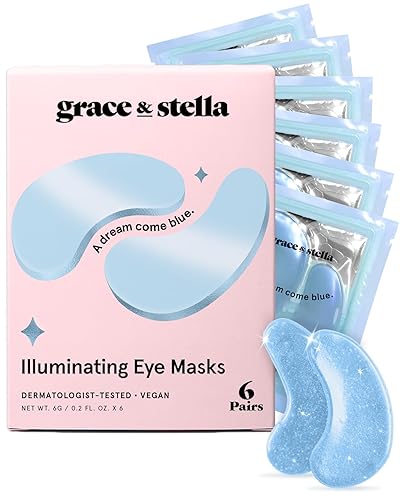 grace & stella Award Winning Under Eye Mask Reduce Dark Circles, Puffy Eyes, Undereye Bags, Wrinkles, Gel Under Eye Patches, Nurse Gifts, Vegan Cruelty-Free Self Care (6 Pairs, Blue) - Blue (6 Pairs)