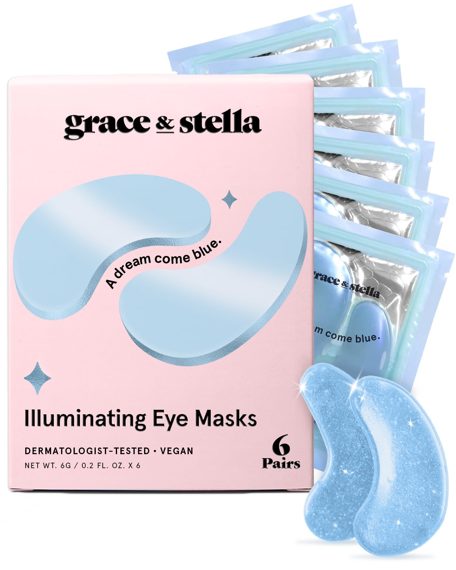 grace & stella Blue Under Eye Mask for Dark Circles & Puffy Eyes, Vegan Gel Eye Patches (6 Pairs) | Award Winning Self Care - main product image