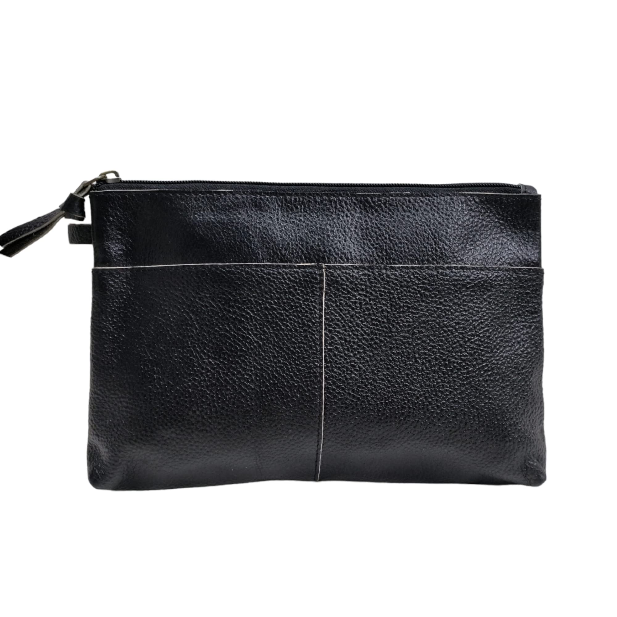 LINDSEY STREET Leather Cosmetic Bag Zipper Pouch Leather Make Up Bag Travel Friendly Cosmetic Pouch (Black)-image-19