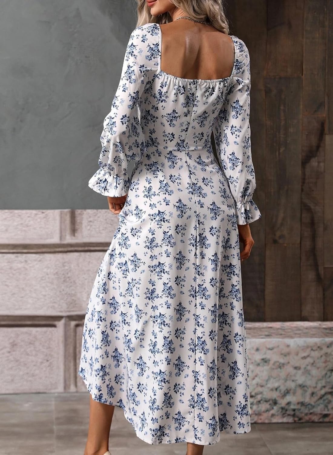 Floral Puff-Sleeve Maxi Dress
