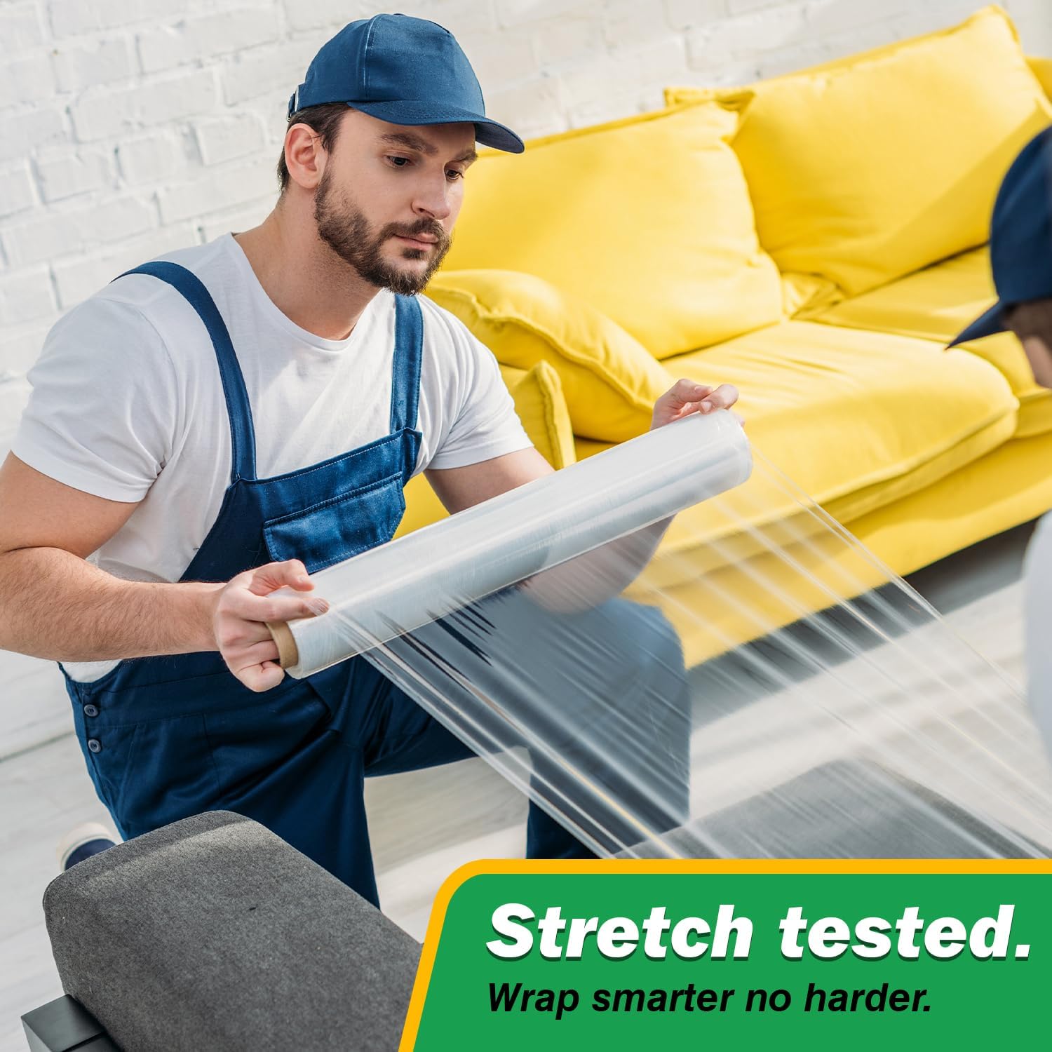 4 Pack Industrial Strength Clear Stretch Wrap Film 18" x 1000 Ft 80 Gauge Thick with Plastic Handle, Durable Self-Adhering Heavy Duty Shrink Plastic Wraps for Pallets Moving & Packing