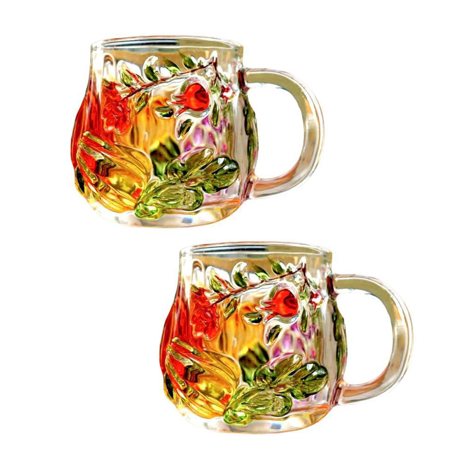 ZEPFJHE Mugs, Hand Painted Glass Coffee Cups with Handle Soup Mug for Milk, Hot or Cold Drink Birthday Gift Glass Coffee Cups