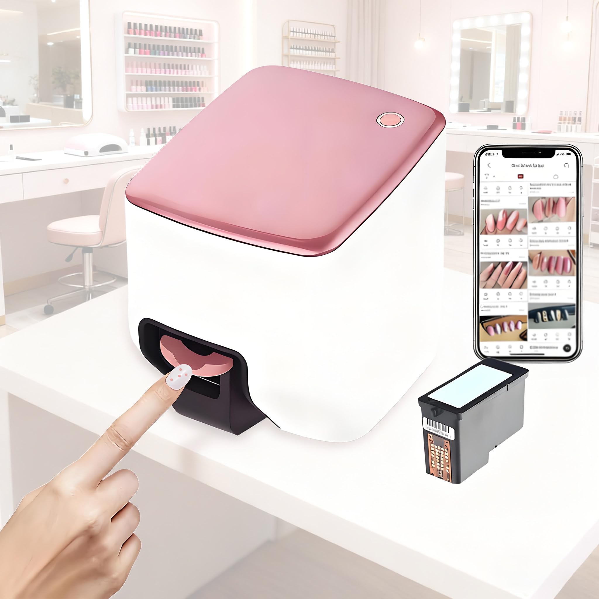 Malarka 3D do paznokci, drukarka DIY do zdobienia paznokci i przenośna drukarka cyfrowa 4800 DPI, sterowanie przez aplikację mobilną z galerią wzorów, szybki druk 10 sekund