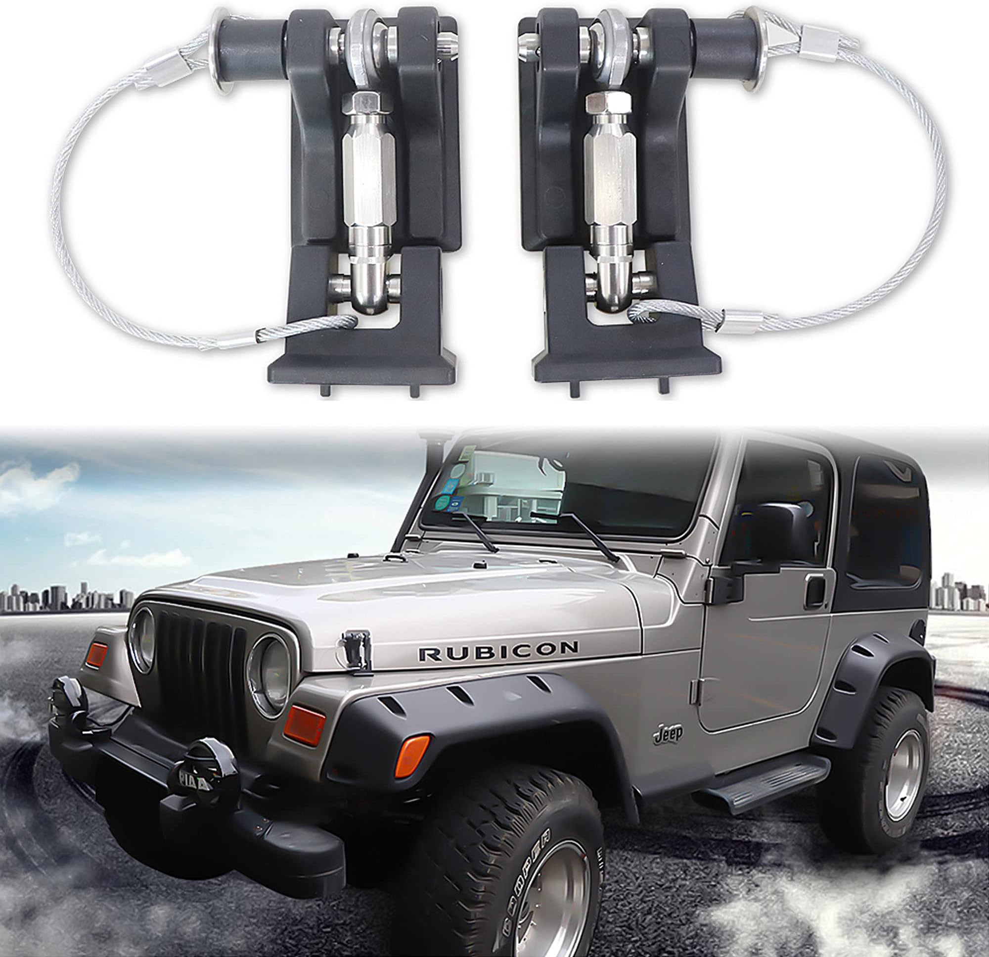 sukemichi TJ Hood Latches for Jeep Wrangler, Locking Hood Latch Lock for 1997-2006 Jeep Wrangler TJ Accessories, Anti-Theft, Eliminate Hood Flutter Bounce,1Pair