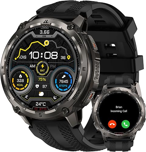 KOSPET Tank T4 Rugged Smart Watch, GPS & Offline Maps, 10ATM Waterproof | 1.43" AMOLED Outdoor Watch, 180+ Sport Modes, 15-Day Battery, Bluetooth Calls, Heart Rate & Sleep Monitor for Android & iOS