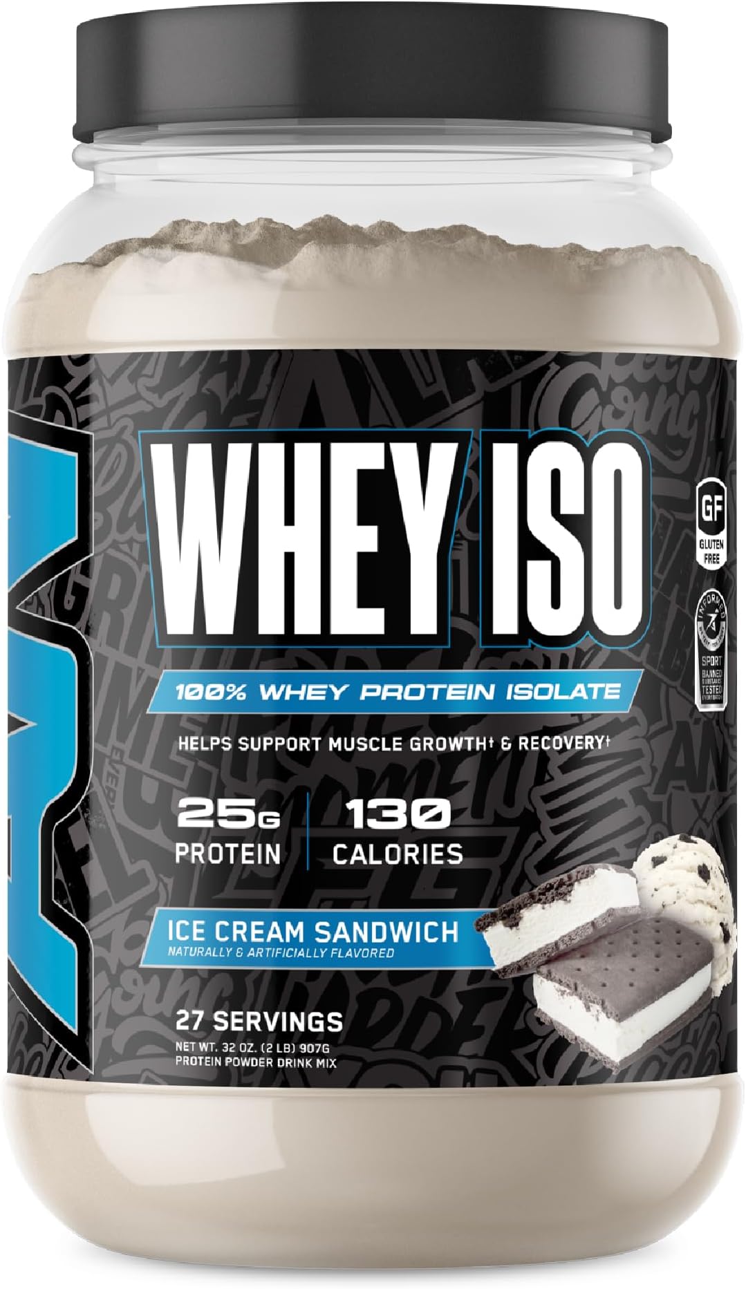 All Black Everything Whey Protein Isolate Powder | Whey Protein Isolate | 25g Protein | Low Carbs & Low Sugar | Workout Supplement for Men & Women | Ice Cream Sandwich | 27 Servings