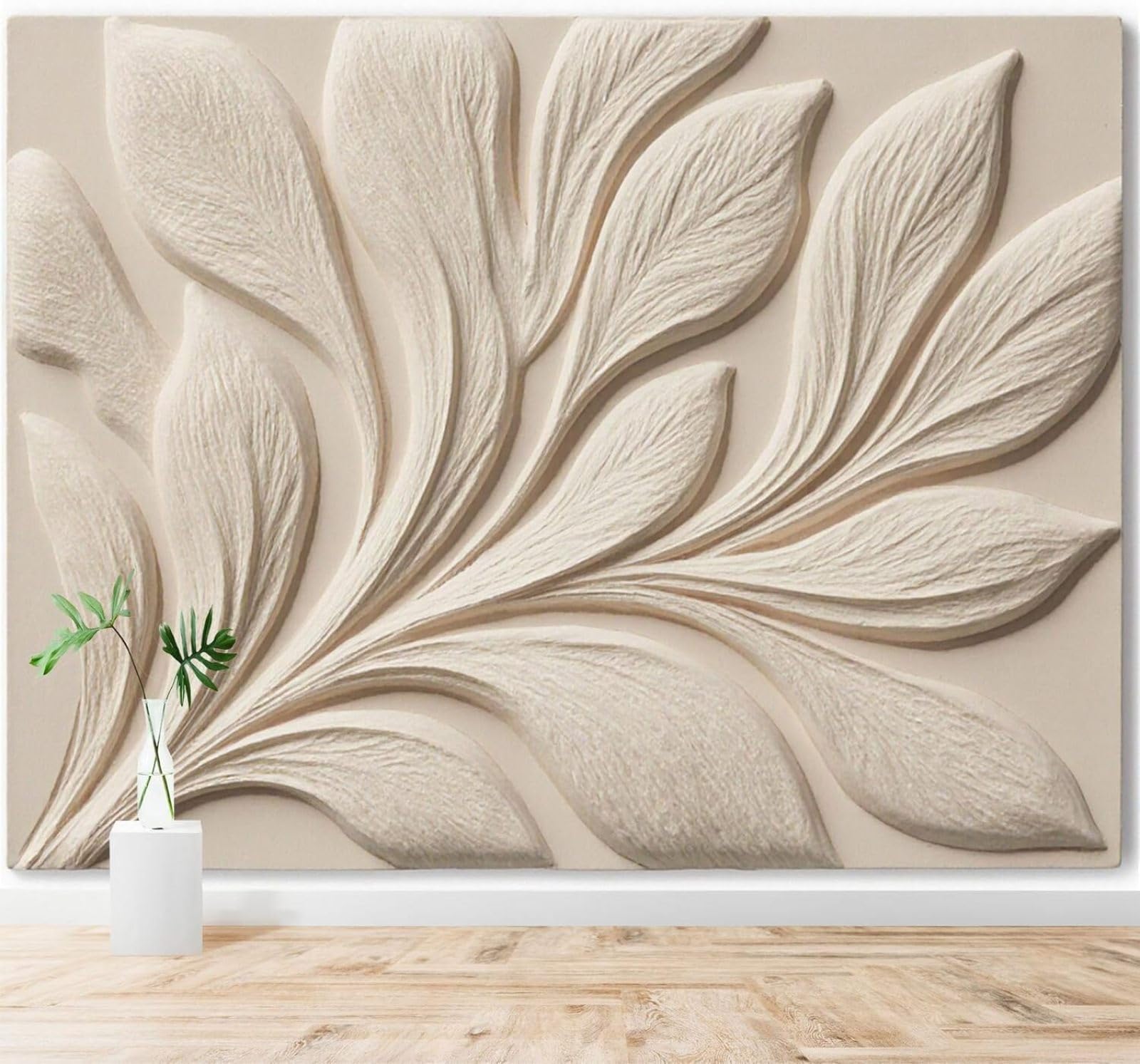 XLMING Relief Three Dimensional Beige Leaves Floral Pattern 3D Wallpaper Silky Texture Home Study Office Grey Dining Room Sofa Bedroom Living Room TV Backdrop-400cm×280cm