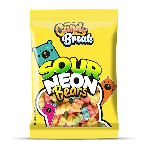 Candy Break Sour Neon Bears - Caramelos de gomita envueltos individualmente, bolsas de 4 onzas, aperitivos de regalo ácidos y dulces para niños y
