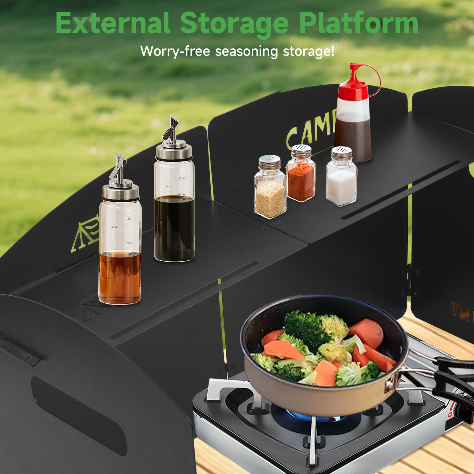 GEEKHOM Windschutz Gaskocher Camping Kocher - Faltbar Windschutz Campingkocher Spritzschutz Mit Tragetasche, Zubehör Für Outdoor Camping Kochgeschirr Grill BBQ (4-fach Schwarz)