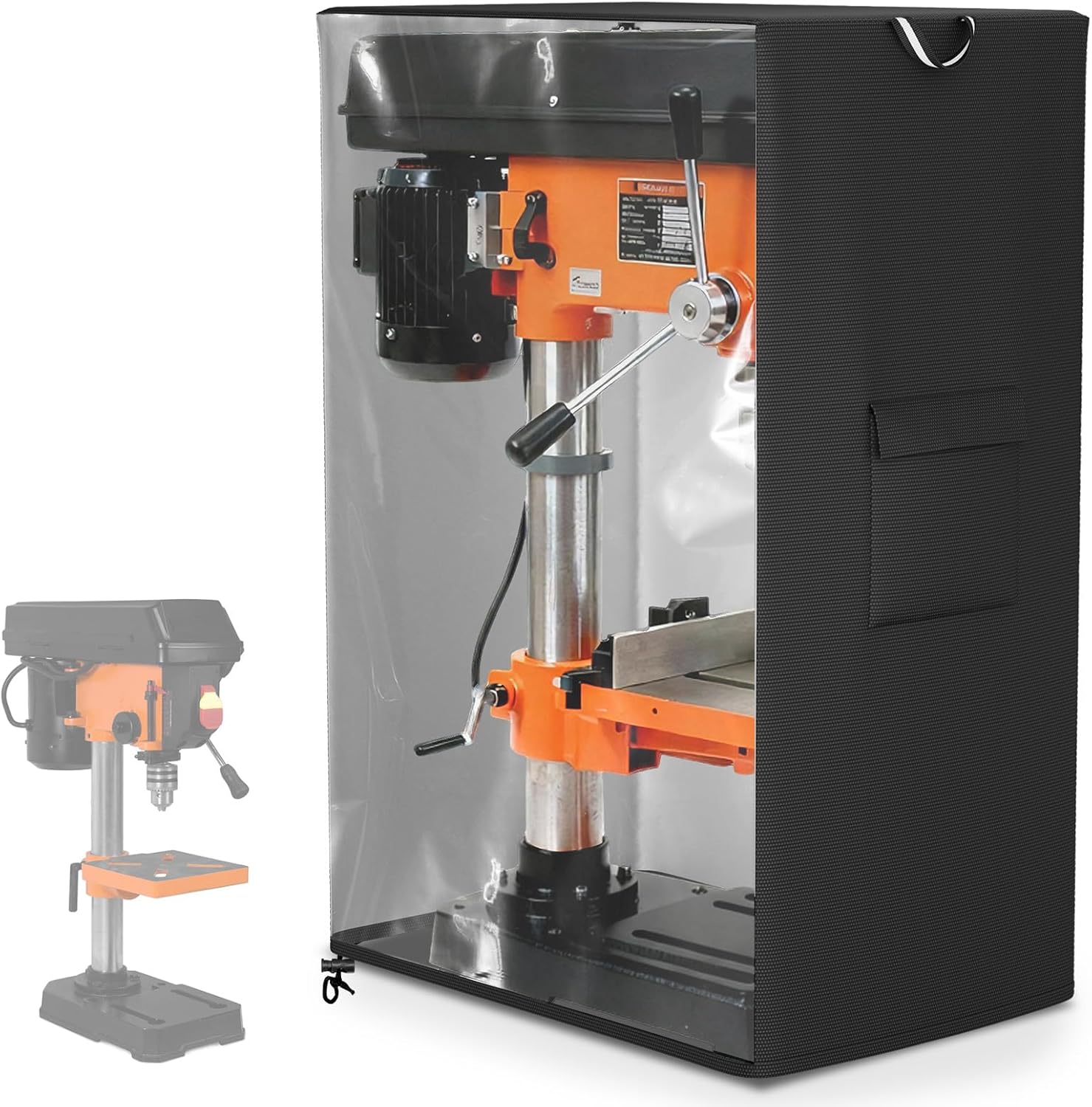 COSHNIBI Benchtop Drill Press Cover,Fit Most 12-Inch Mini Drill Press on the Market,with Side Pocket and Transparent PVC Design,25.5"D x 17.3 "W x 38.5 "H,Black