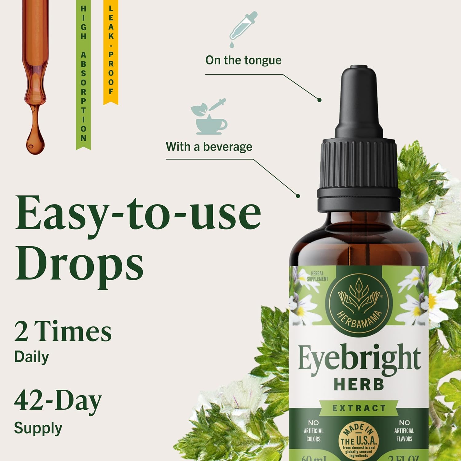 HERBAMAMA Eyebright Herb Tincture - Vegan Bright Eyes Support with Euphrasia Herb Extract - Non-GMO, Alcohol & Sugar-Free Eyebright Dietary Supplement, 42-Day Supply - Image 6