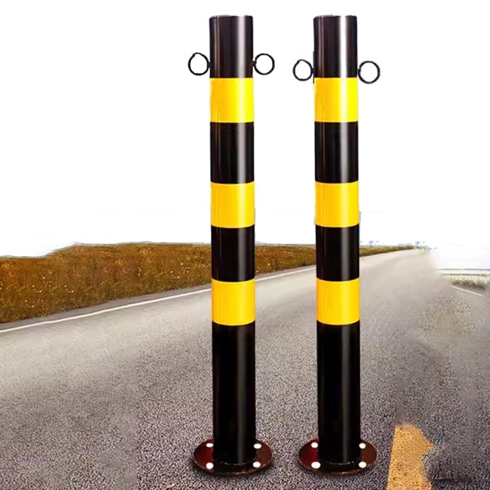JYBNBBE Traffic Delineator Post Channelizer Cone Steel Driveway Delineator Post, Reflective Tape Parking Bollards for Crowd Control/Street Stanchion/Road Cones, Security Parking,4Pack
