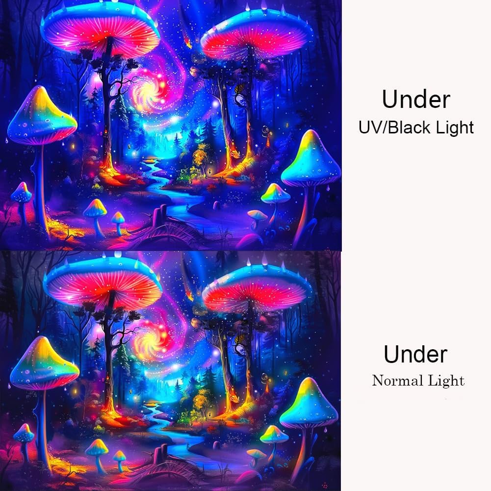 BJYHIYH Extra Large Blacklight Tapestry, Fantasy Forest Tapestry, Black light Mushroom Tapestries for Bedroom Living Room Decor(90"×70")