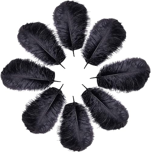 Pluma de avestruz natural de 6-9 pulgadas a granel para Navidad, Halloween, hogar, fiesta, boda, centros de mesa, manualidades, negro, paquete de 20