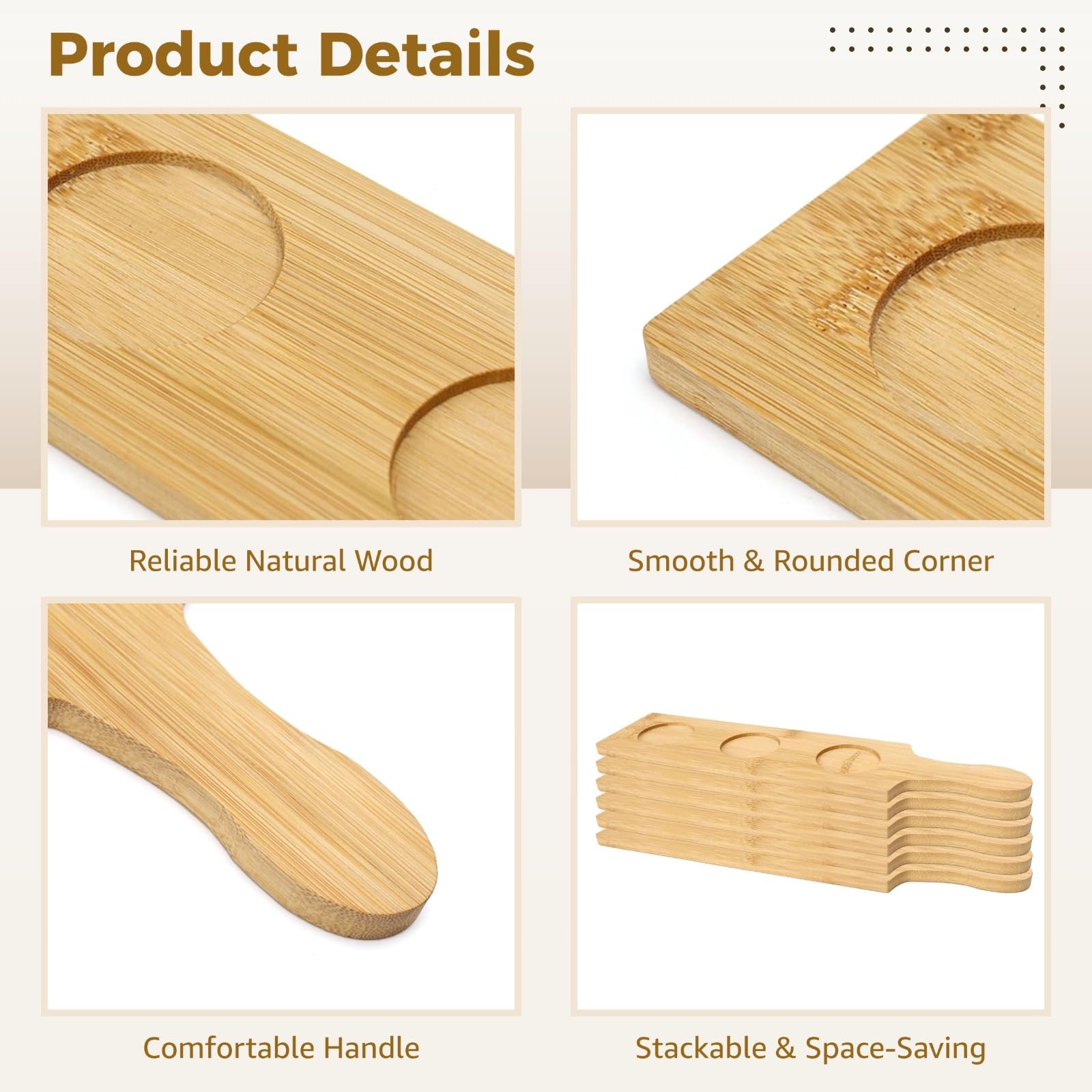 6 tavolette in legno per degustazione, vassoio da portata con 3 fessure per vino, birra, whisky, campionatore, slot da 5,6 cm, espositore in legno per bar, ristorante, cucina, feste