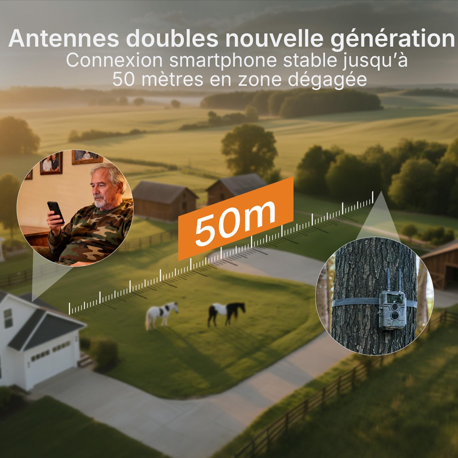 GardePro E6 2.0 Pro 4K Camera de Chasse WiFi, Batterie de 7800 mAh et Carte SD de 64 Go, Portée WiFi de 50 mètres, 64MP Caméra de Chasse Connectée Telephone, Camera Vision Nocturne Animaux Exterieur