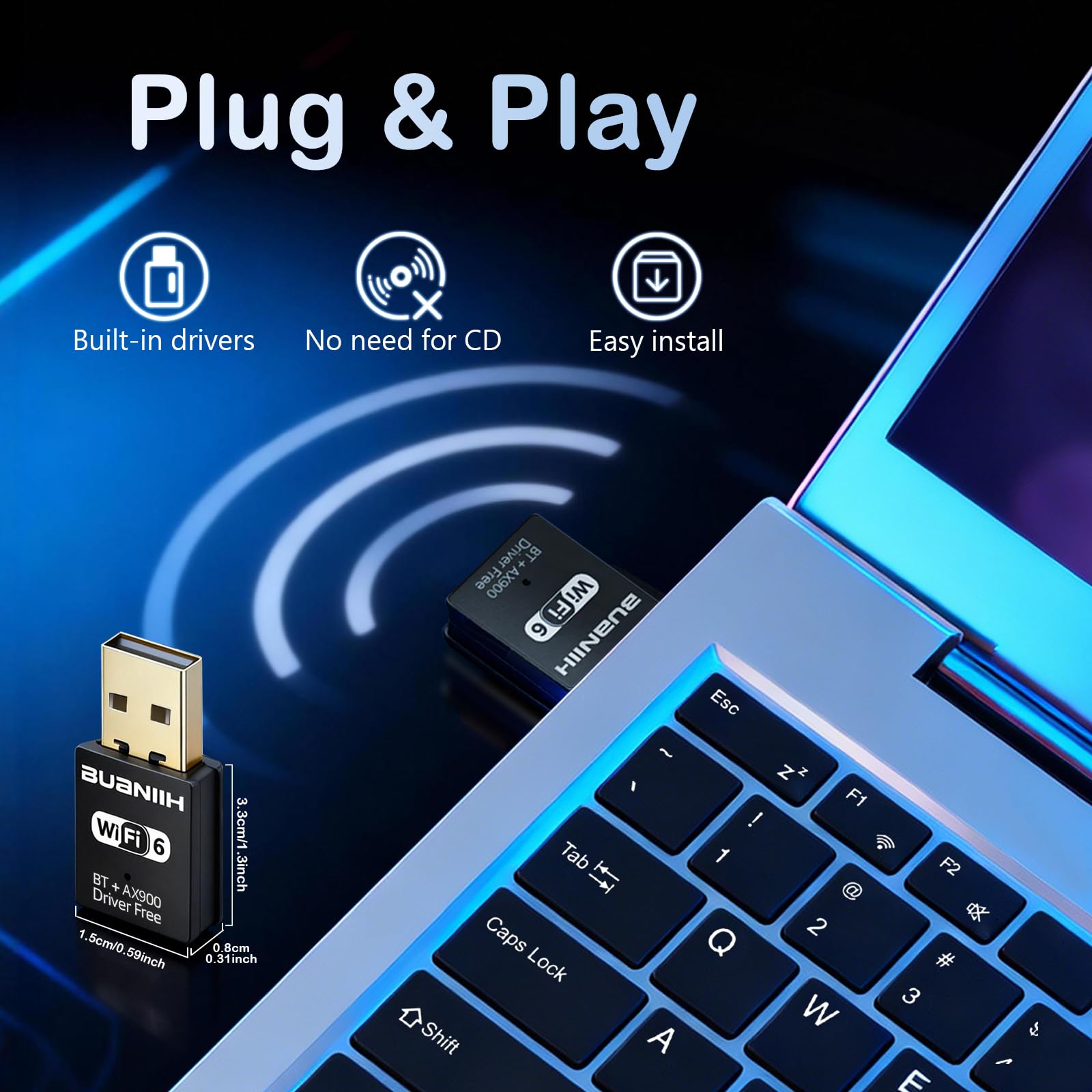 Adaptador WiFi USB, WiFi y Bluetooth 2 en 1 para PC de escritorio, red inalámbrica de doble banda de 900 Mbps de 2.4 GHz/5 GHz, Plug and Play, compatible con PC/portátil/escritorio, compatible con