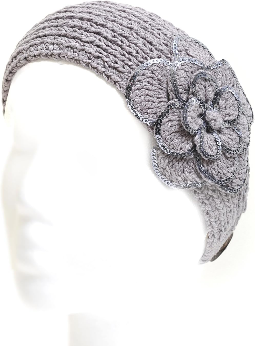 HUE21 Spinningdaisy Womens Angel Hand Made Knitted Dandy Floral Cotton Headband Grey Color