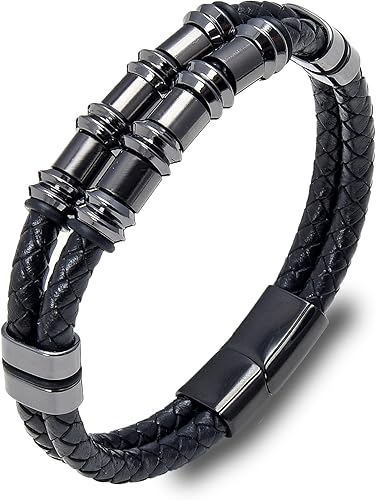 Viskyna Leather Bracelet for Men Multi-Layer Braided Leather Bracelet with Clasp