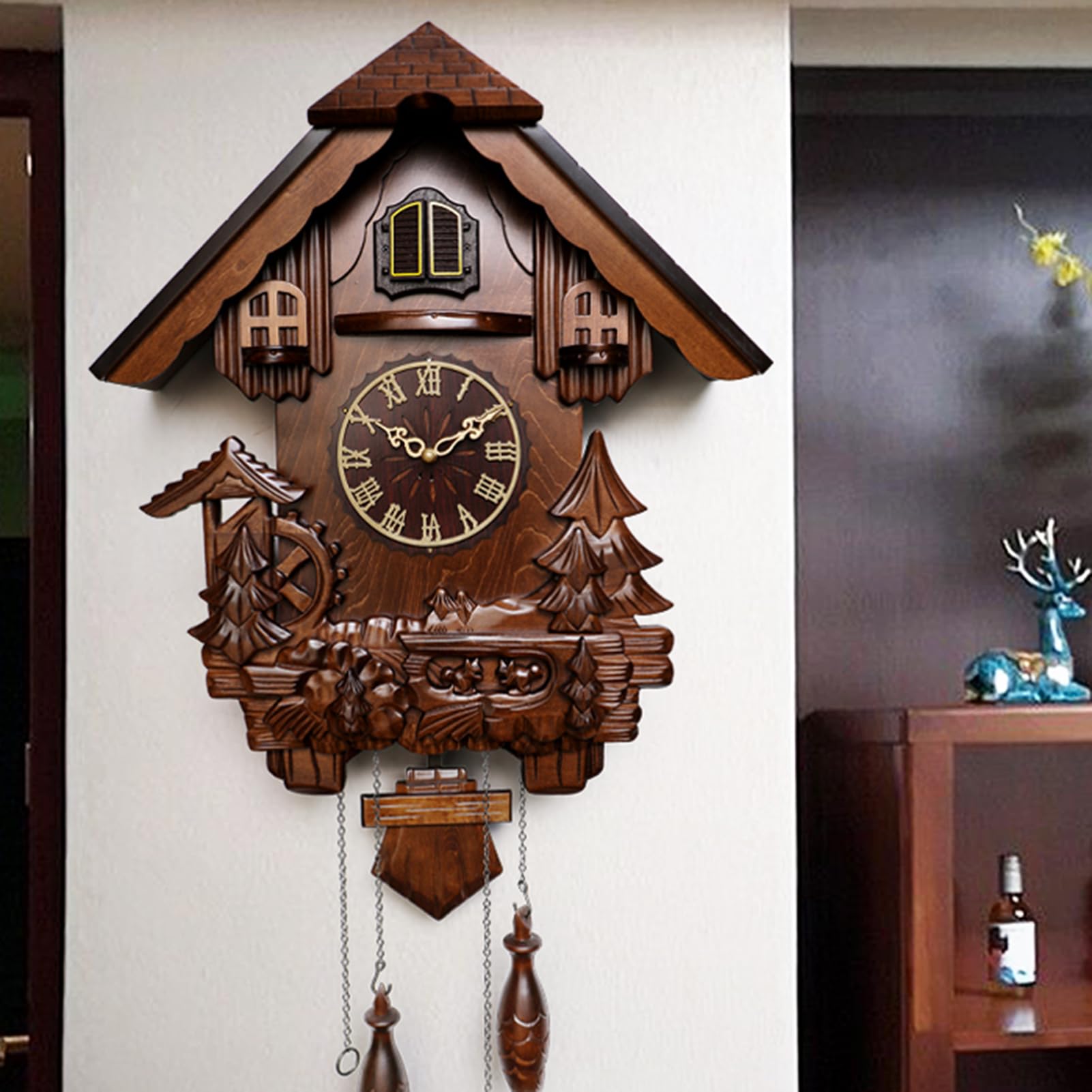 Amazon.co.jp: ヴィンテージ壁掛け鳩時計 木製の振り子時計 リビング