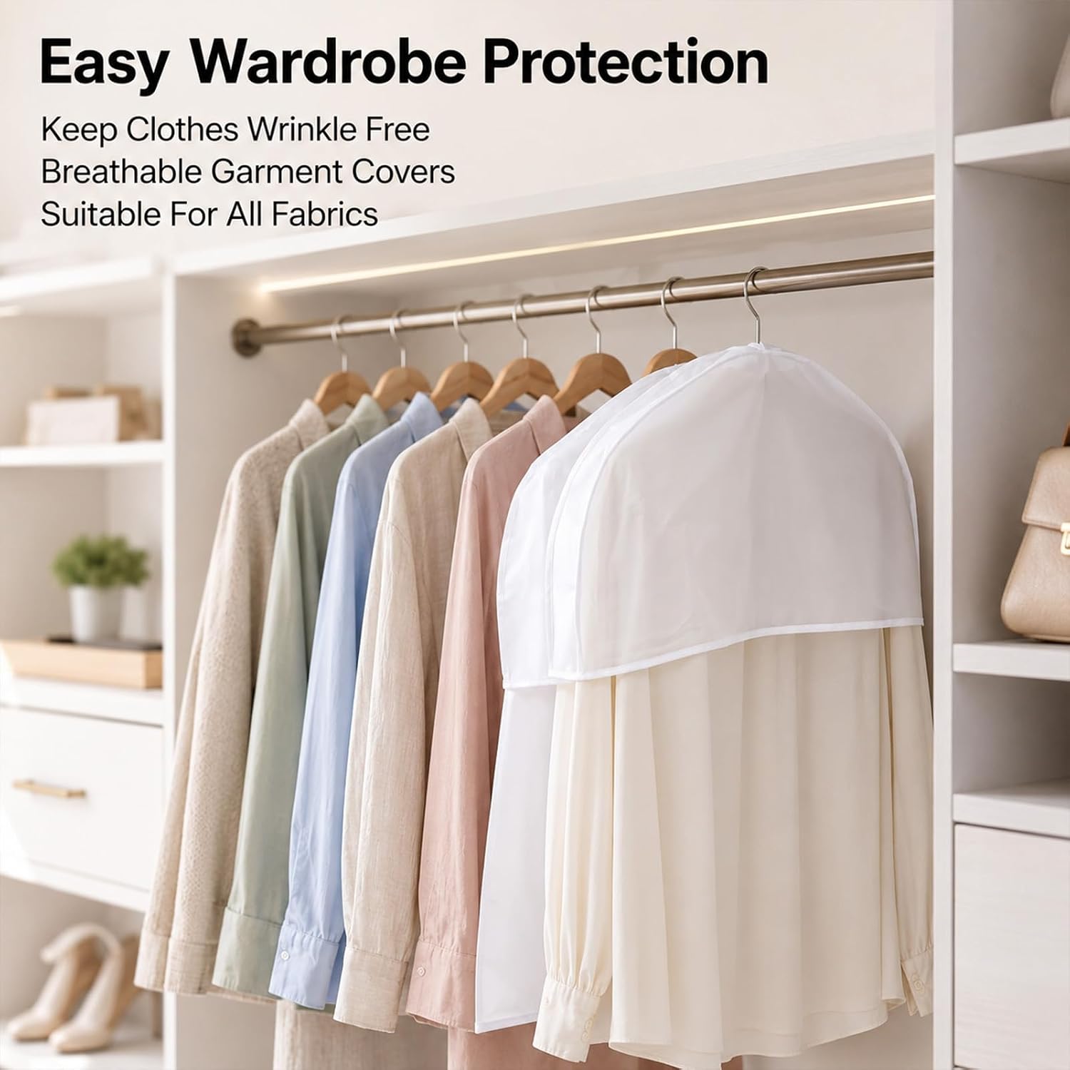 24 Pcs Shoulder Covers, 24 x 12 x 2.4 Inch Garment Shoulder Dust Covers PEVA Translucent Plastic Clothes Cover for Closet Storage, Suit, Coat, Dress