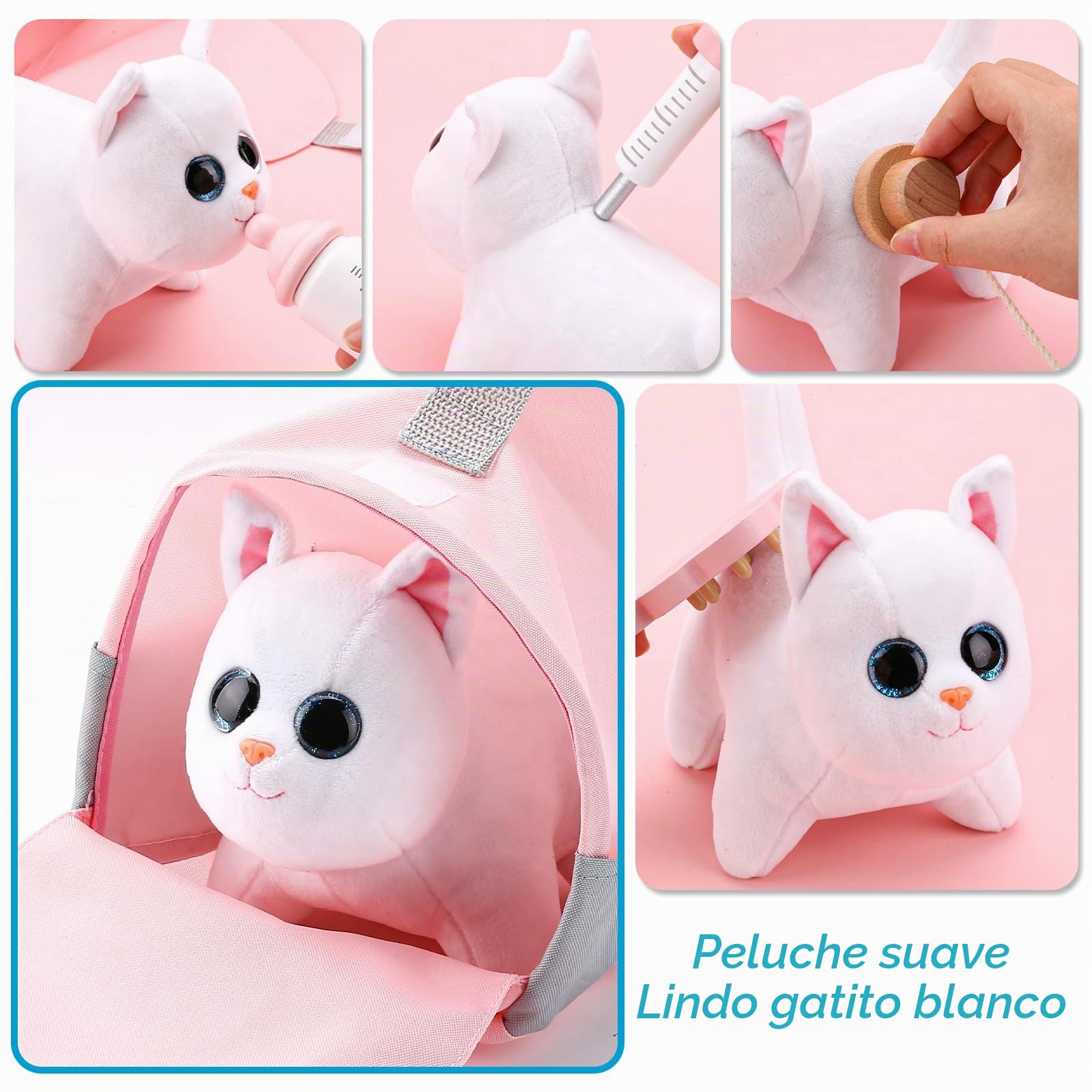 UMU® - Juego de 37 Juguetes Veterinarios de Madera para niños con Gato de Peluche, Estetoscopio, tenómetro, etc. Juguete Veterinario para niños y niñas de 3, 4, 5 años