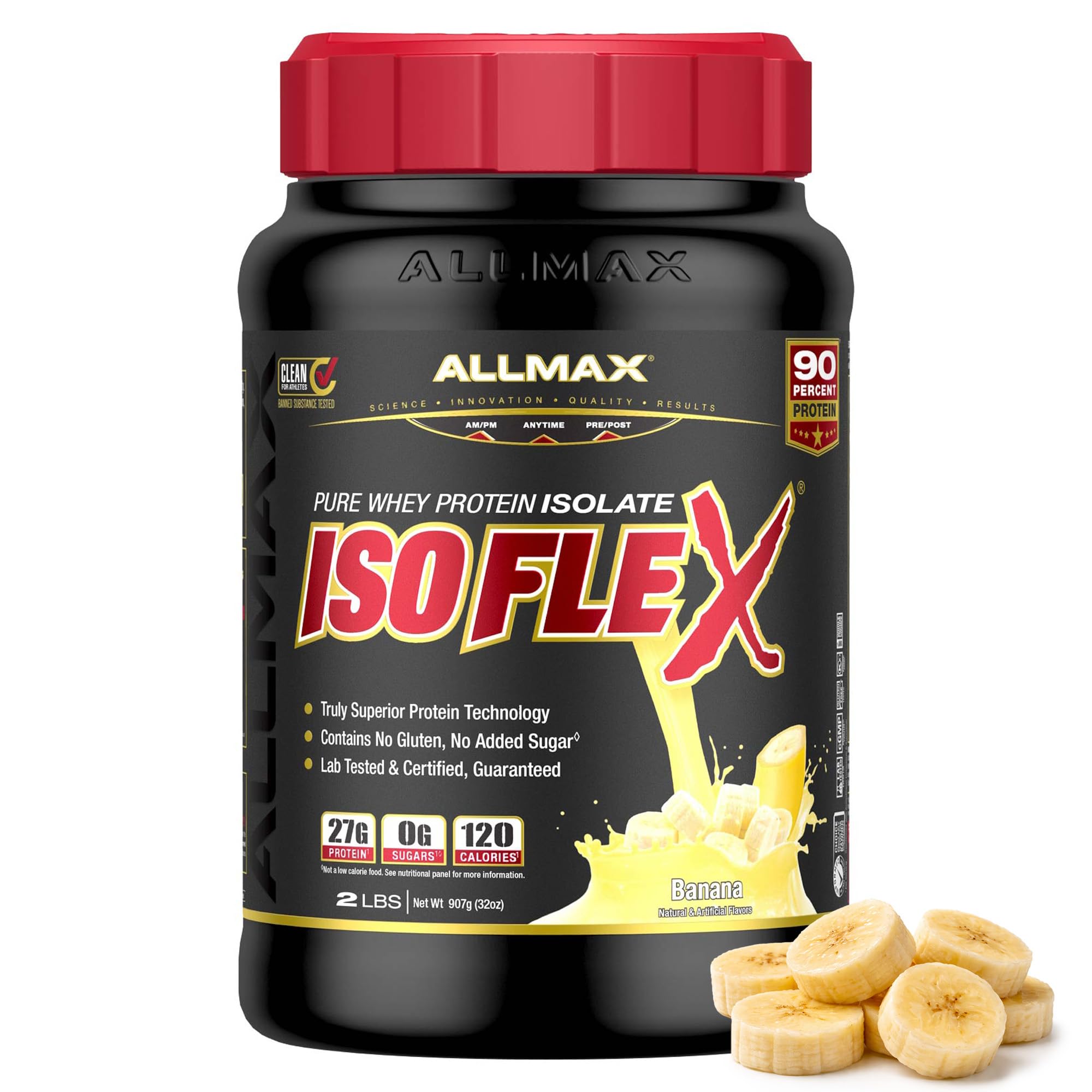 ISOFLEX Pure Whey Isolate Protein Powder - Gluten Free, Low Lactose, Sugar-Free - High-Protein, Clean, Keto-Friendly for Pre Post Workout Supplement for Women and Men | Banana, 2lb