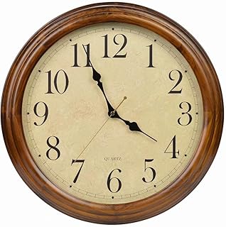 Old Oak 16-Inch Solid Wood Silent Non-Ticking Decorative Wall Clock with Large Arabic Numerals