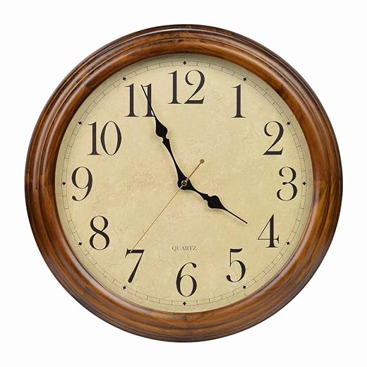 16 Inch Solid Wood Silent Non Ticking Decorative Wall Clock with Large Arabic Numerals product image