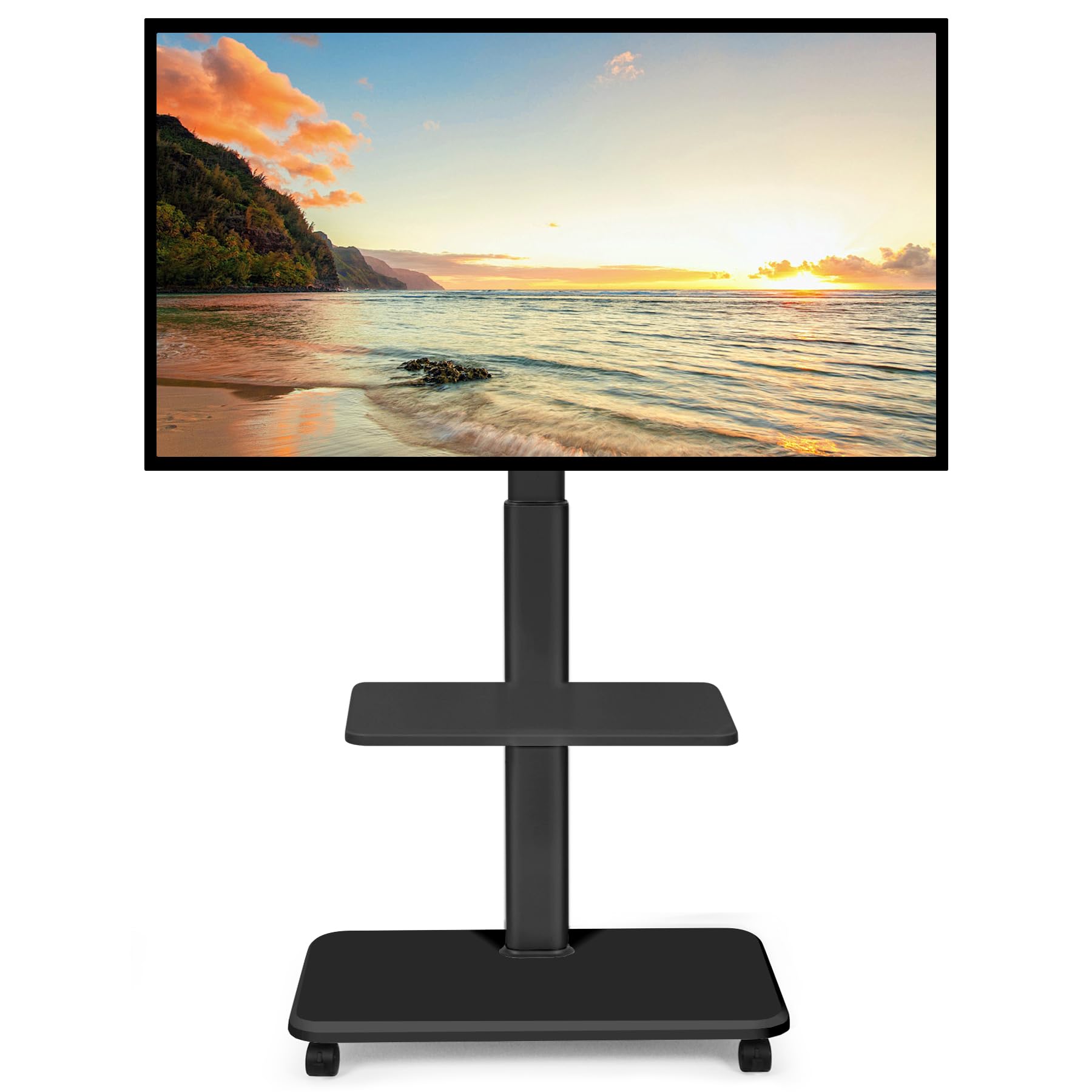 Rollender TV-Ständer für 32-70 Zoll, Flache, Gebogene LED-Bildschirme, LCD-OLED-Bildschirme, bis zu 50kg, höhenverstellbar, mobiler TV-Wagen mit abschließbaren Rädern