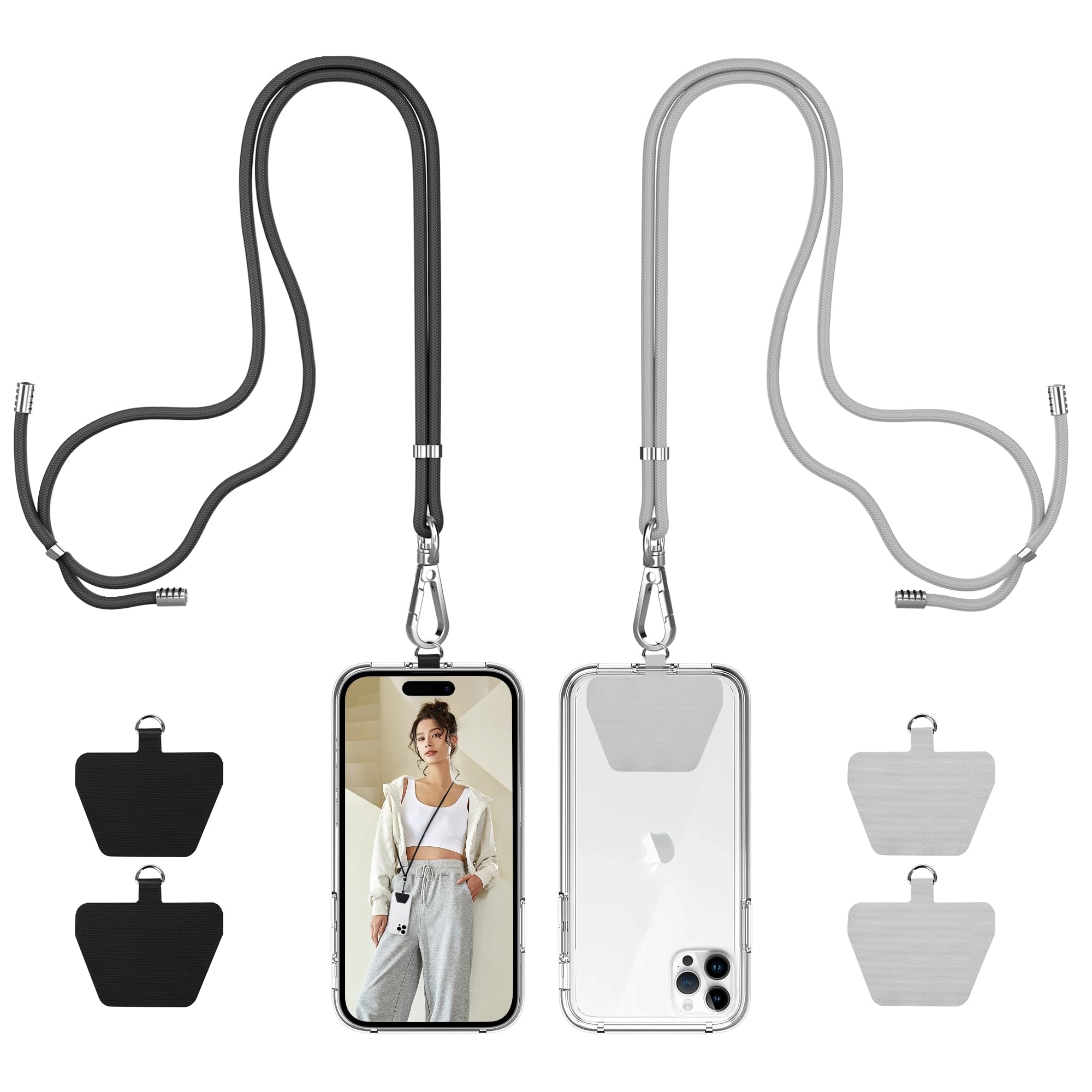 Phone Lanyard, takyu 4PCS Universal Cell Phone Lanyard with Adjustable Nylon Neck Strap with 4PCS Tether Tabs for Most Smartphones (Black+Grey)