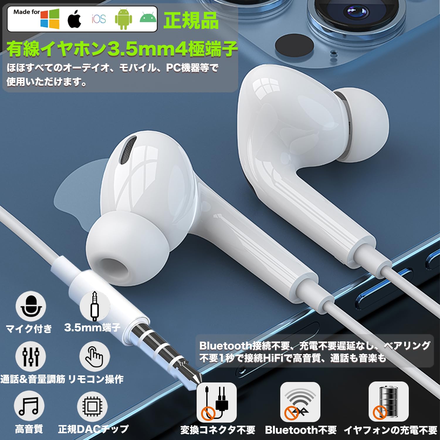 Amazon.co.jp: イヤホン 有線 3.5mmジャック 有線イヤホン カナル型