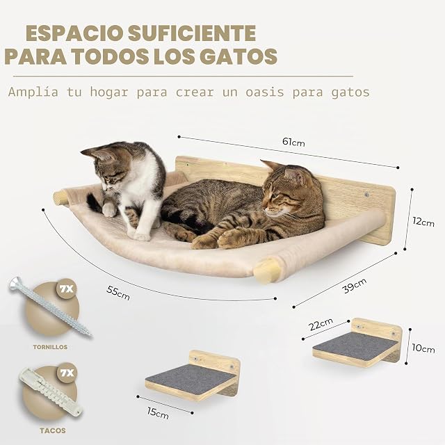 Foto 2 de 8 de WOOWOOD® Pared de escalada para gatos - 2X Escaleras de pared para gatos [Madera maciza] - Rascador para pared