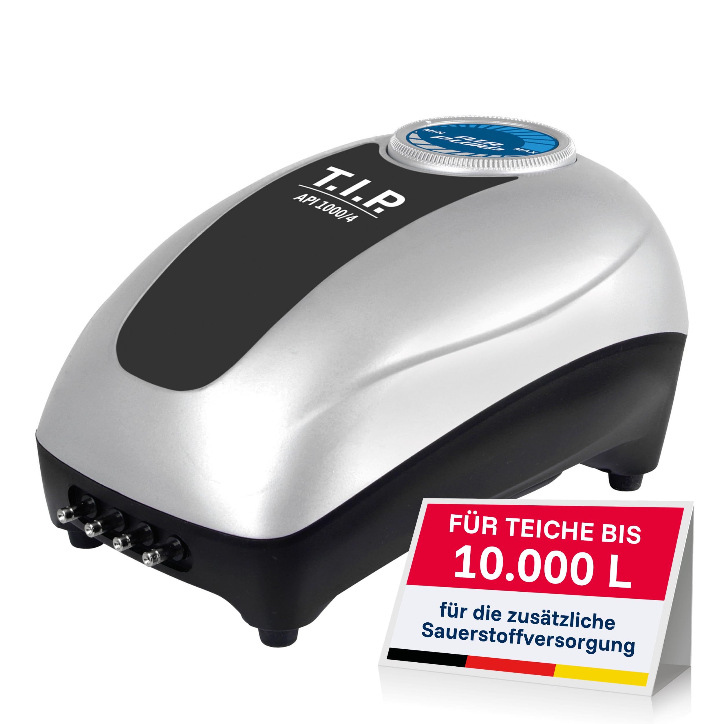 T.I.P. Teichbelüftungsset API 1000/4, regelbare Pumpe 450–900 l/h – Belüfter für Teich & Aquarium, inkl. Zubehör, Eisfreihaltefunktion, leise & energiesparend