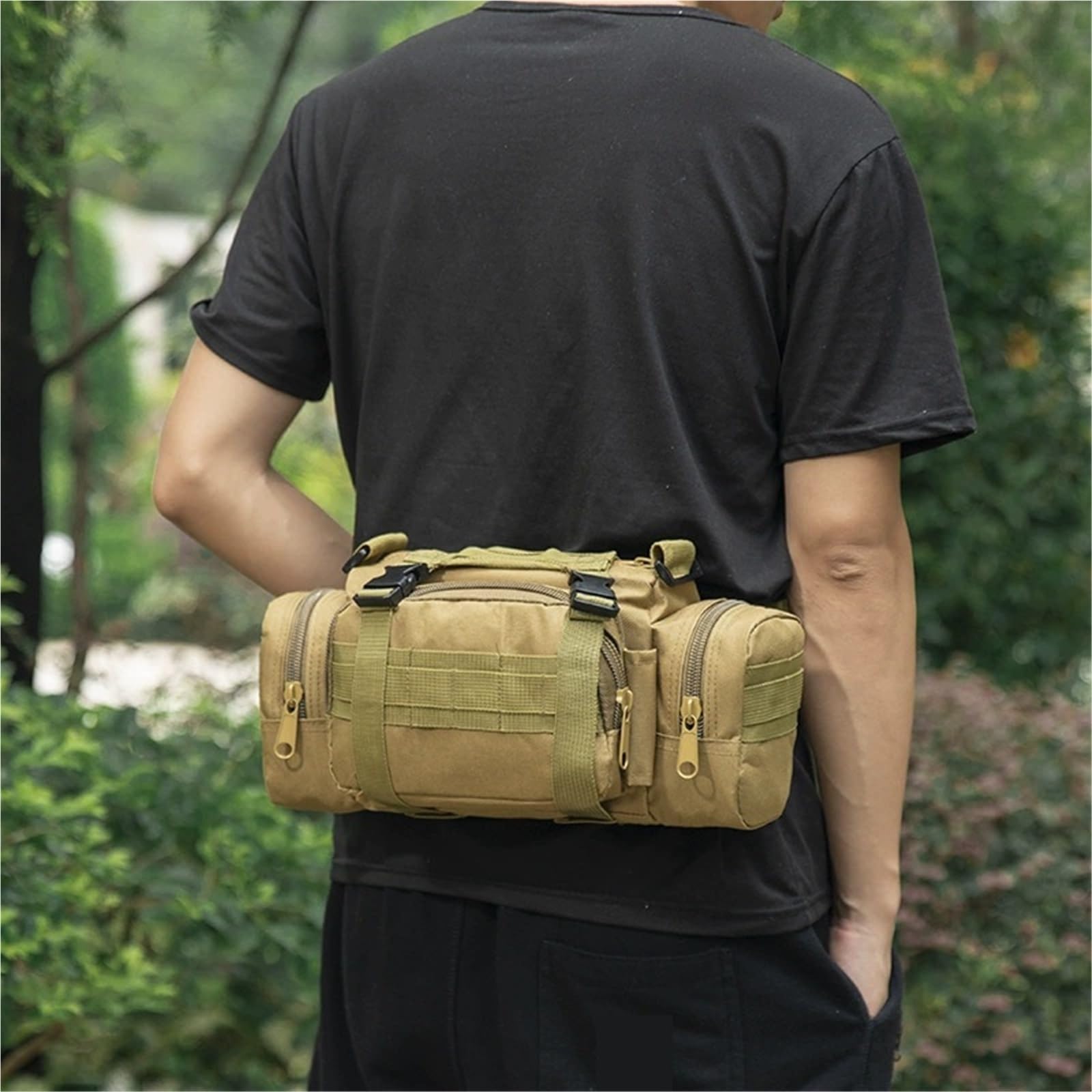 Męska wszechstronna torba typu Crossbody Outdoor Przenośna torba na klatkę piersiową Torba rowerowa Torba na talię z regulowanym paskiem(Khaki)