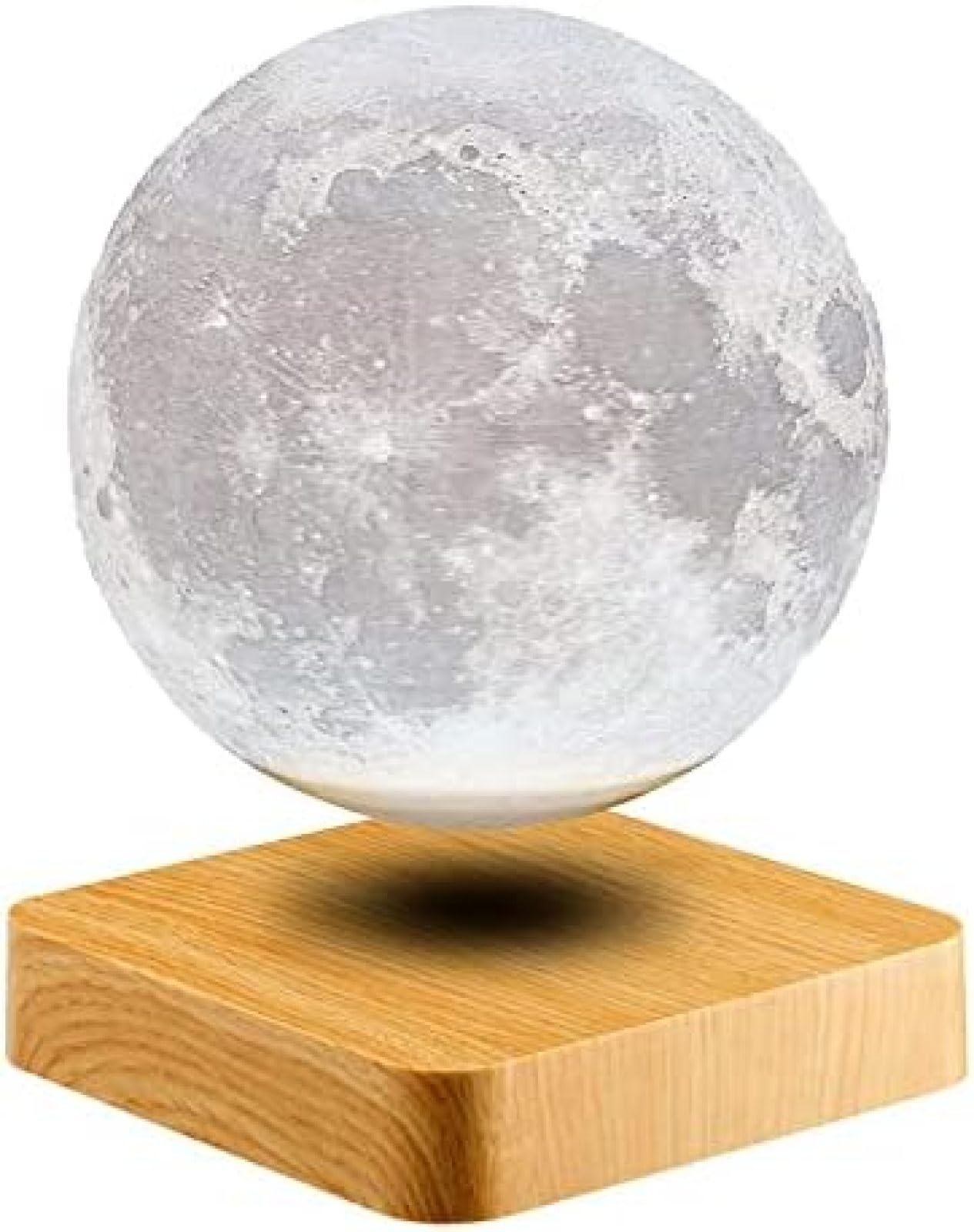 Lámpara De Luna Levitando Luna Luz De Noche Flotante Y Giratoria Impresión 3D Lámpara De Luna LED con Base De Madera Y Levitación Magnética Luz De Luna con 3 Colores para Oficina Decoración De Esc