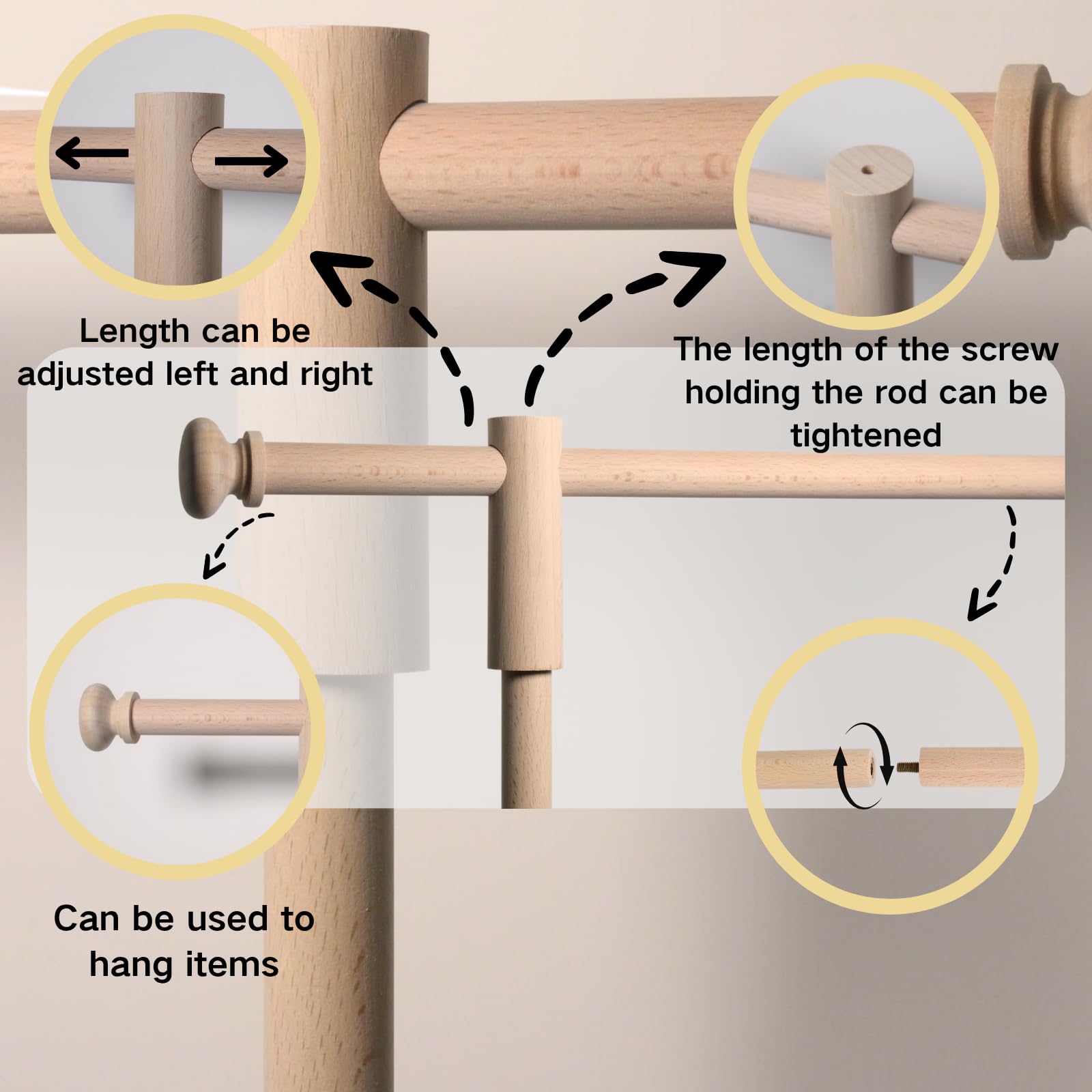 Beyeutao Soporte de madera para barra de mesa ajustable, con abrazaderas, barra de exhibición de madera, barra de mesa de madera de 50-120 cm de alto, 40-270 cm de longitud, decoraciones para fiestas
