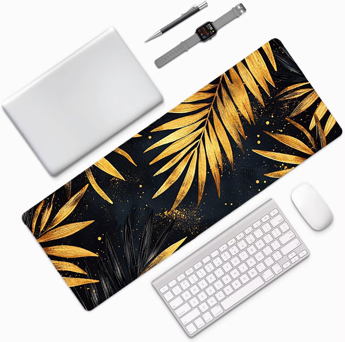 Lpfieonn Blatt Großes Schreibtischunterlage, XXL Schreibtischunterlagen, Schwarz XXL Wasserdicht Gaming Mousepad mit Vernähter Rand und Rutschfeste Gummibasis, für Laptop/Hause/Büro 120x60cm PF-2309
