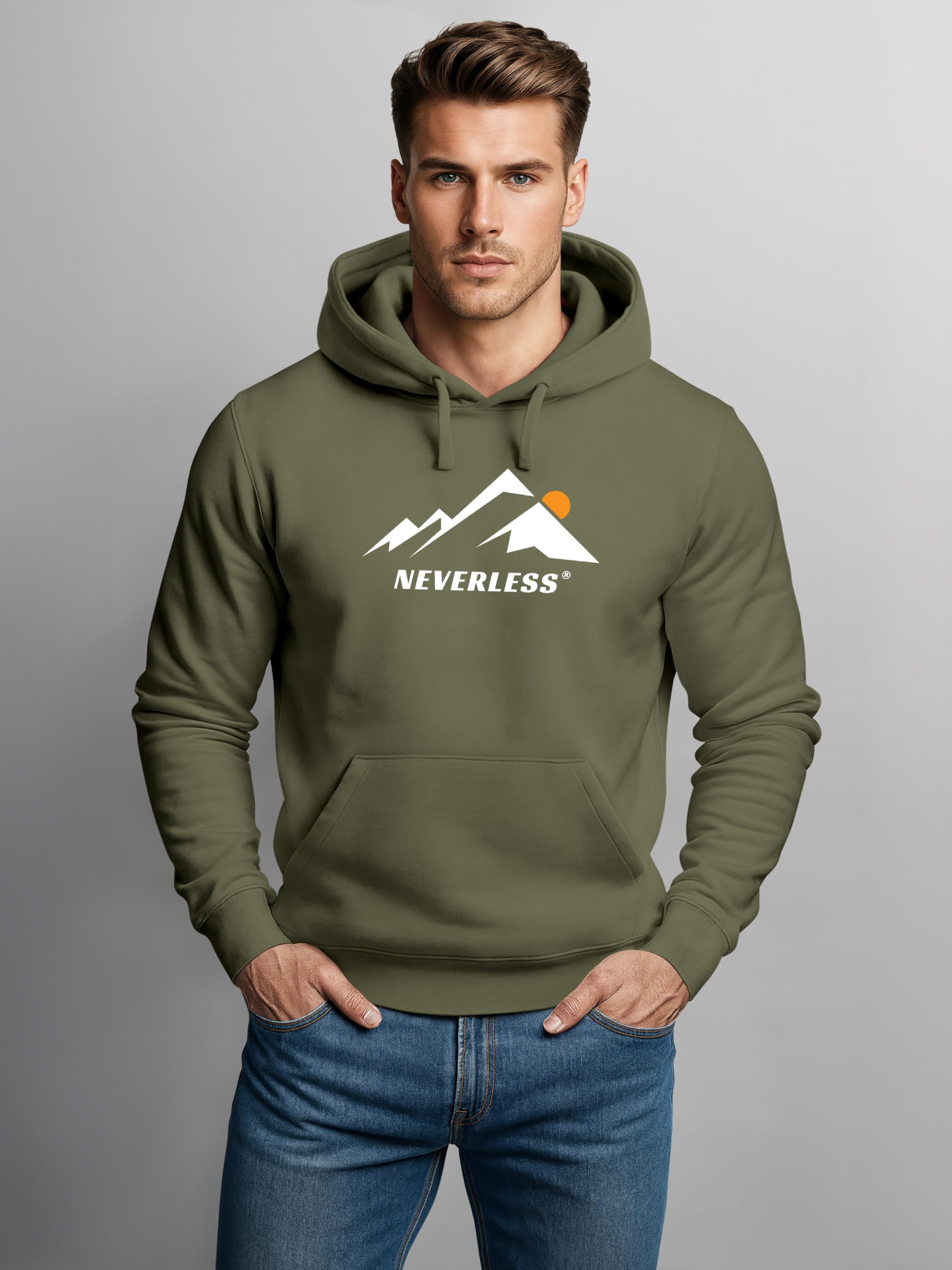 Neverless® Hoodie Herren Print Mountain Grafik Print Kapuzen-Pullover Männer Fashion Streetstyle