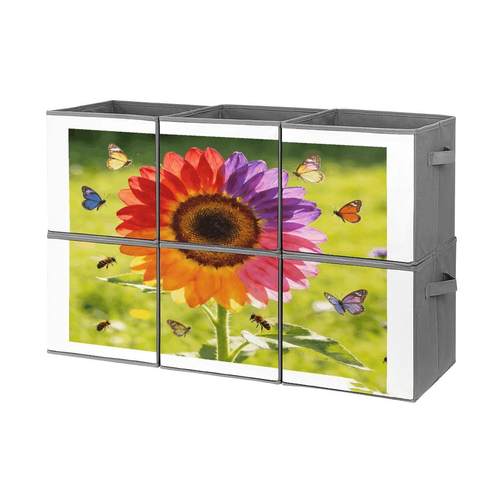 Fodpand Style Colorful Sunflower Cube Bins With Double Handles,Set Of 6 Cube Organizer, Stackable And Foldable Storage Bins For Organization, Closet, Shelves, Offices