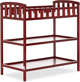 Dream On Me Emily Changing Table, Compact and Portable, Solid New Zealand Pinewood, Safety Rails, Two Storage Shelves, Includes Water-Resistant 1" Changing Pad — Cherry