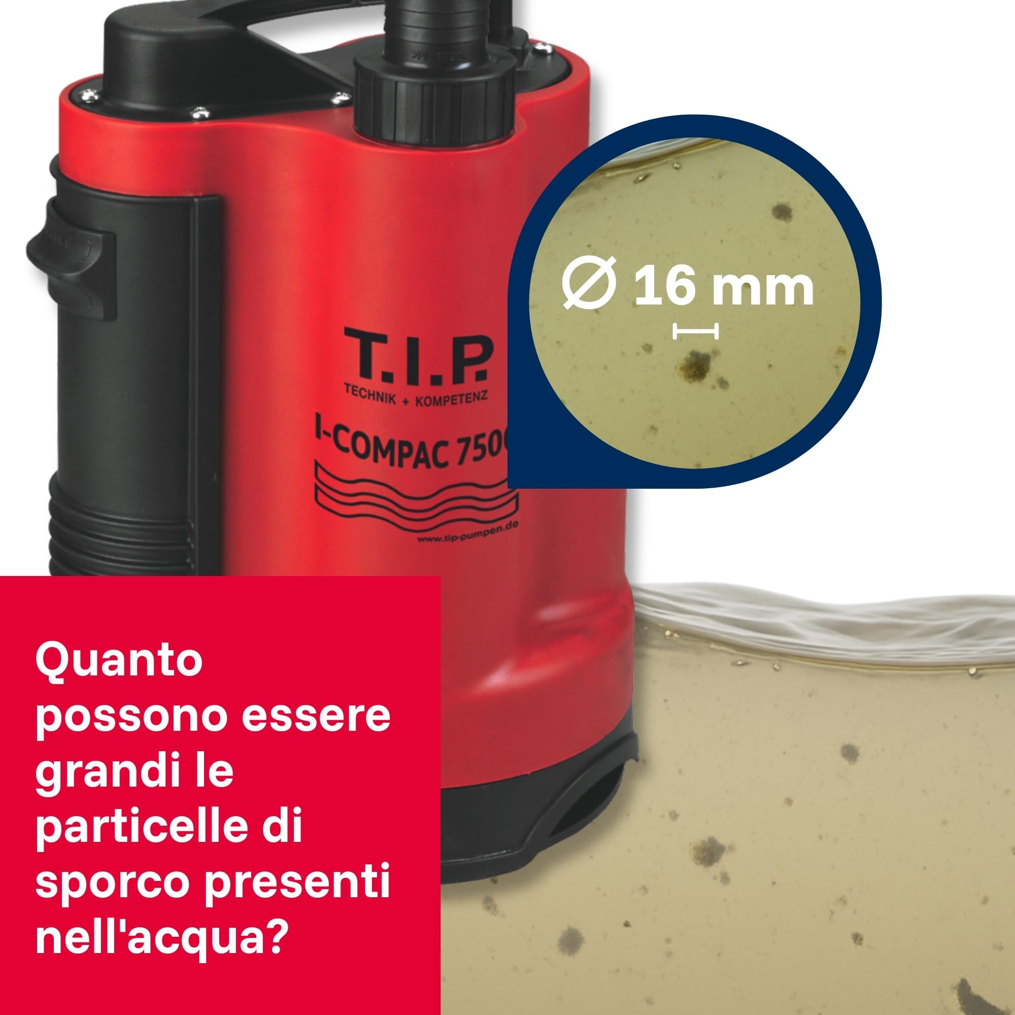 Pompa sommersa per drenaggio I-Compac 7500 in plastica con interruttore a galleggiante per acque sporche 400W, Rosso