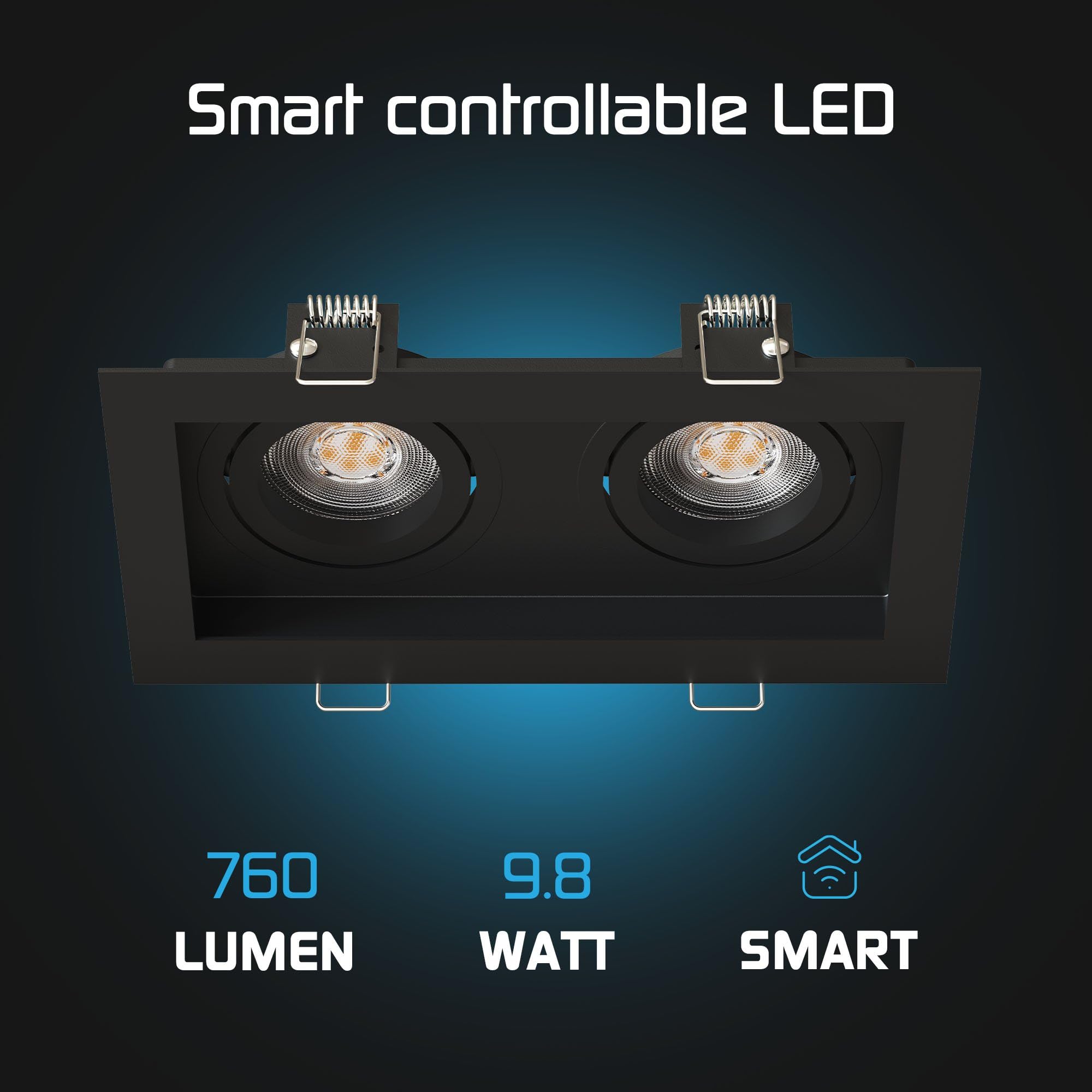 Ledvion 6er Set LED Einbaustrahler Schwarz 4.9W RGB CCT dimmbar | Einbaumass 185x100mm; Fuer trockene Innenraeume wie Wohnzimmer Kueche und Flur